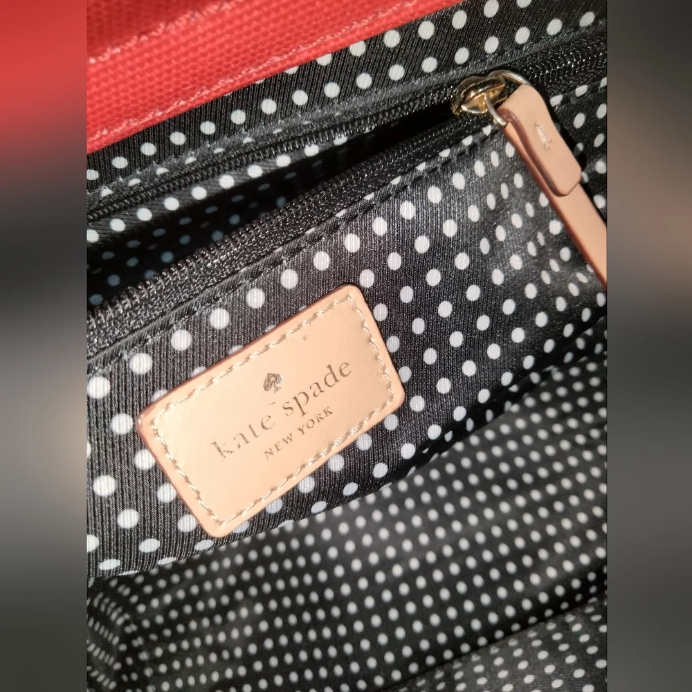 Kate Spade (Red) Textured Polka Dot Interior Pattern Snap Button Tote Bag